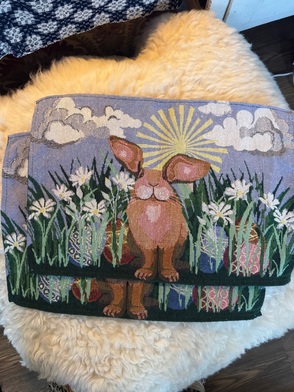 Decorative Bunny Tapestry Place Mat - Pastel Multi-Color